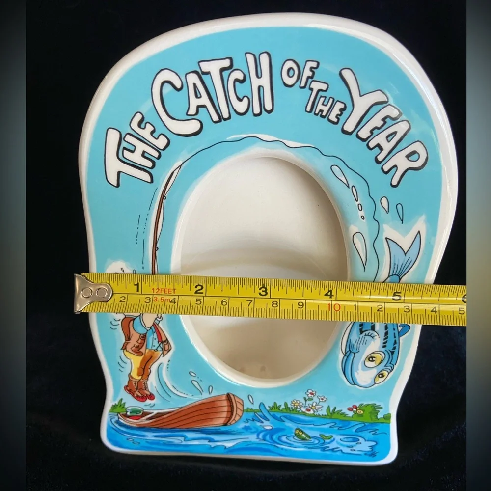 “The Catch Of The Year” Fishing Themed Ceramic Blue Frame Made By Russ 7 x 5.5